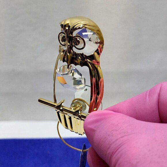 Crystal Delight 24K Gold Plated Owl Suncatcher Austrian Crystals Suction Cup VTG - Picture 3 of 8